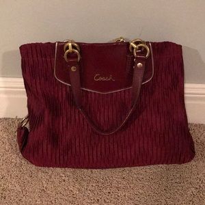 Dark red ruched coach purse